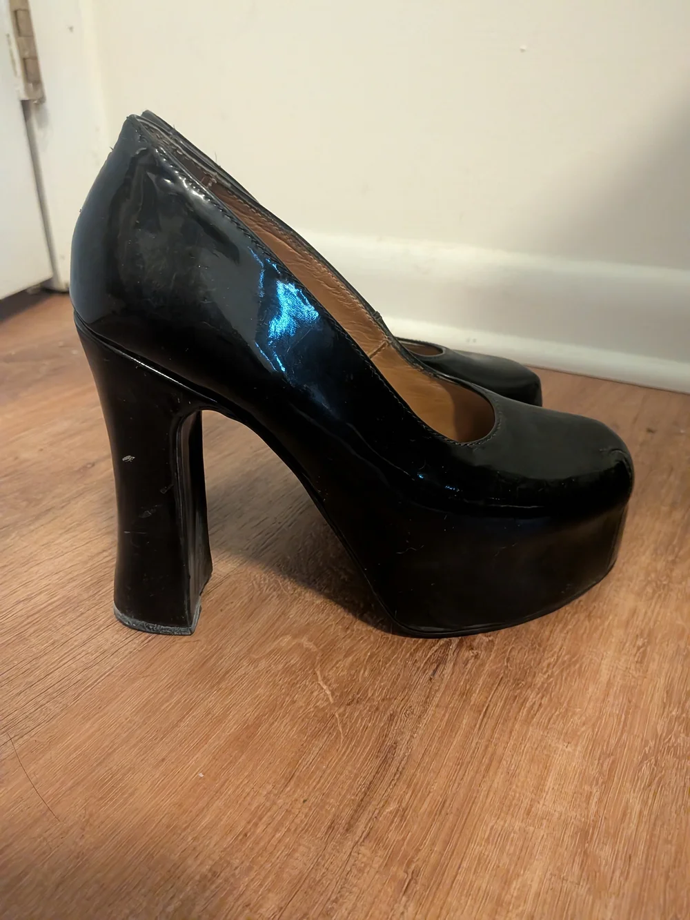 Underground Shoes Black Patent Platform Pumps Cutout Heel Made in England UK 5